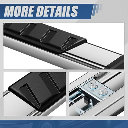 Auto Dynasty Running Boards Compatible with 2007-2019 Silverado Sierra 1500 2500HD 3500HD Crew Cab, Stainless Steel Side Step Rail Nerf Bars, 5" Step Bars, Silver Brushed