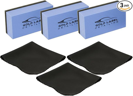 Sponge Applicator Kit 3 Pack with Microfiber Cloths | Perfect for Ceramic Coating, Nano Coating, Glass Coating, Tire Shine Detailing (4" Sponge Kit)