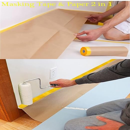 Masking Paper, Paint Masking Paper with Adhesive,20 Inch x 50 Feet Painters Paper Roll, Tape and Drape Painters Paper, for Auto Body Masking, Wall Covering and Paint Masking (6, 20 inch x 50feet)