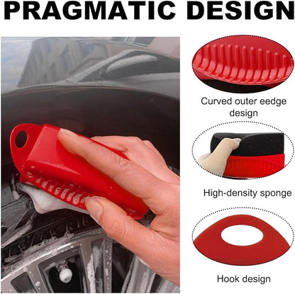 Yourkar 2 PCS Tire Shine Applicator, Flat Dressing Waxing Sponge Pads With Lid Cover, Reusable Polishing Cleaning Foam Applicators With Rectangular Box, Car Accessories (Red)