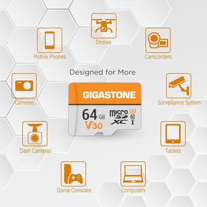 GIGASTONE 64GB Micro SD Card 2-Pack, V30 4K Video Recording, Surveillance, Security Camera, Dash Cam, Drone, 95MB/s MicroSDXC Memory Card UHS-I Class 10, with Adapter