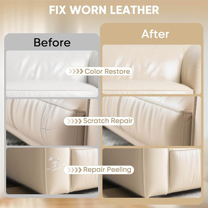 Leather Recoloring Balm for Faded Leather - Leather Repair Balm & Color Restorer for Couch, Car Seats, Furniture & Vinyl, 10OZ (Beige)