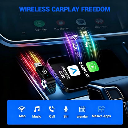2026 Wireless CarPlay Android Auto Adapter, 2 in 1 Plug and Play Wireless Adapter, Fast Auto Reconnect, Plug and Play for OEM Factory Wired CarPlay Vehicles