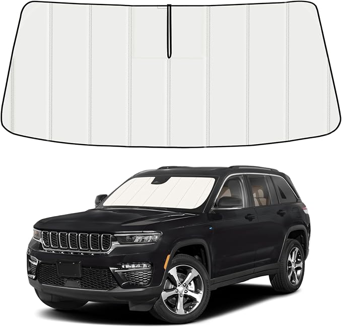 Windshield Sun Shade for Jeep Grand Cherokee 2022-2026, Front Window Visor Accessories, Folding Design Blocks Heat & UV Rays Maintain Cool Interior and Save Space