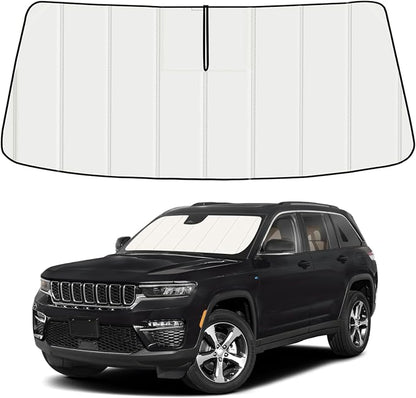 Windshield Sun Shade for Jeep Grand Cherokee 2022-2026, Front Window Visor Accessories, Folding Design Blocks Heat & UV Rays Maintain Cool Interior and Save Space