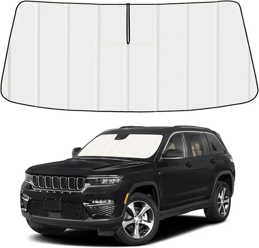 Windshield Sun Shade for Jeep Grand Cherokee 2022-2026, Front Window Visor Accessories, Folding Design Blocks Heat & UV Rays Maintain Cool Interior and Save Space