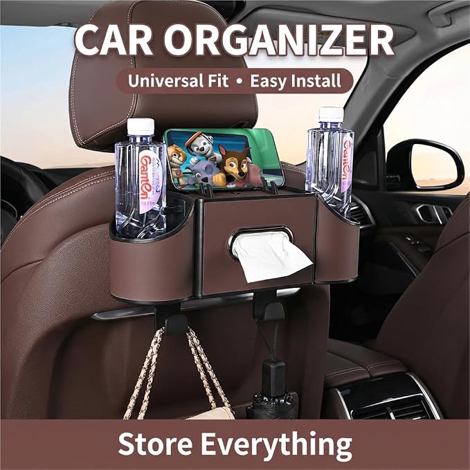 4-in-1 car organizer back seat, Multi-Pocket backseat car cup holder, Universal back seat cup holders for cars, car organization, for Travel & Daily Use (KARTAN)