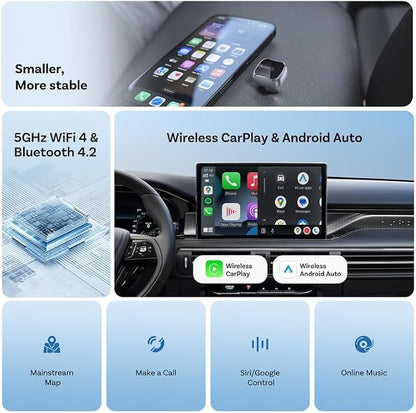 Upgraded Wireless CarPlay Adapter for OS 10+ or Android 11, Mini Wired to Wireless Adapter for CarPlay ＆Android Auto, Plug and Play, Stable Connection & No Latency