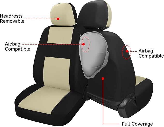 VarCozy Seat Covers for Car Front Pair, Breathable Cloth Front Car Seat Covers, Universal Cloth Seat Covers for SUV Sedan Van, Automotive Interior Covers, Airbag Compatible