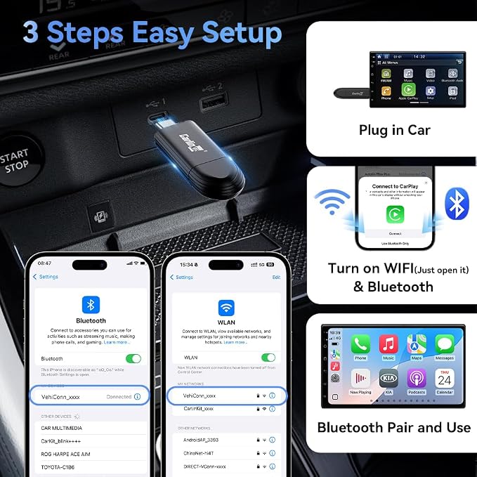 Carlinkit MINI SE Wireless CarPlay Adapter 2026 with OEM Wired CarPlay, Plug & Play/Auto-Connect/for USB-A & Type-C Dual Port Cars, Support Online Upgrade Wireless Dongle