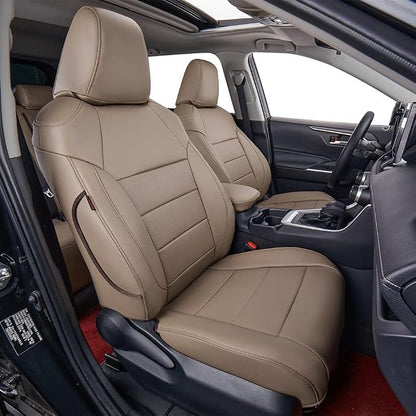 EKR Rav4 Seat Covers Custom Fit for Toyota Rav4(Gasoline) 2019 2020 2021 2022 2023 2024 2025 LE/XLE/XLE Premium/Limited,Leather Car Seat Cover Full Set for SUV,Faux Leather(Sand Beige)