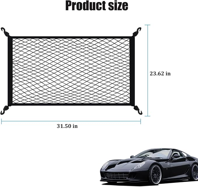 Car Cargo Net, 31.5" x 23.62" Elastic Stretchable Adjustable Vehicle Trunk Mesh Nets with Hook, Automotive Cargo Netting Storage Organizer, Universal for SUV Motorhome Lorry