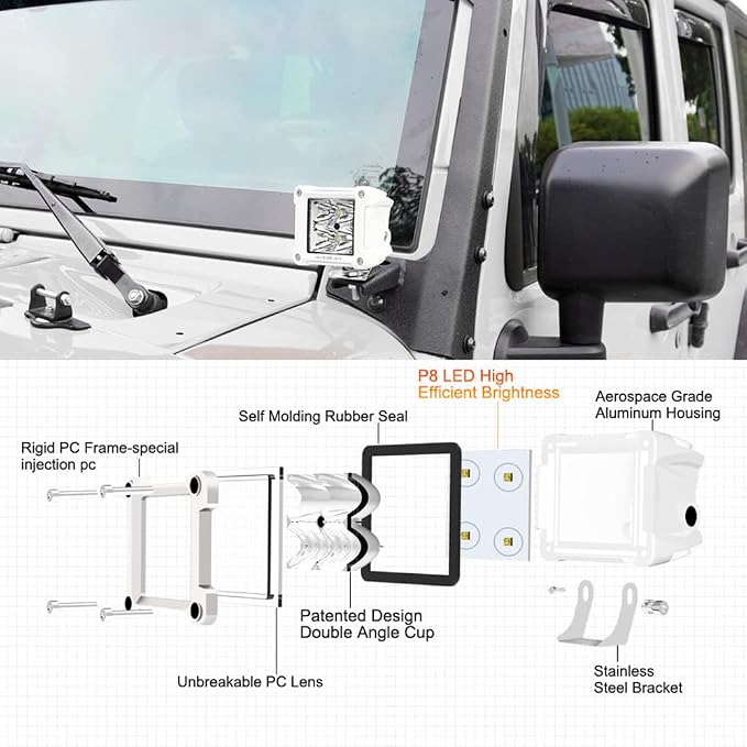 Auxbeam FA Series White Housing LED Pods, 3Inch 40W Spot Beam Offroad Cube Lights, 4800LM All White Body Ditch Lights Spotlights, for Marine Boat 4x4 4WD Motorcycle Truck, Pair