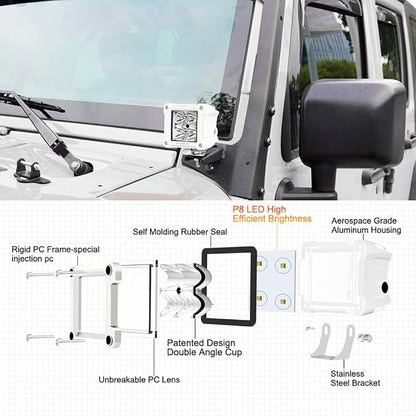 Auxbeam FA Series White Housing LED Pods, 3Inch 40W Spot Beam Offroad Cube Lights, 4800LM All White Body Ditch Lights Spotlights, for Marine Boat 4x4 4WD Motorcycle Truck, Pair