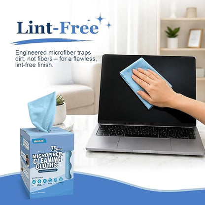 UNIMADE Microfiber Cleaning Cloth, 75 Sheets Microfiber Towels for Cars Commercial Grade Washcloths Lint-Free Bulk Shop Towel Cleaning Rags for Household Restaurant Garage Housekeeping, 11"x 9", Blue