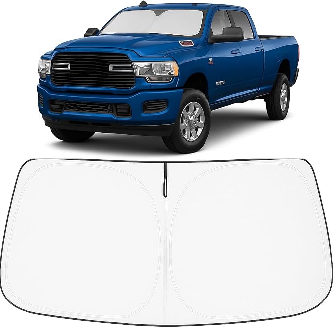 Proadsy 2026 Upgrade Windshield Sun Shade Custom Fit Dodge RAM 2500 3500 2010-2025 2026 4-Layer Foldable Front Sunshade Protector Sun Visor Blocks UV Rays Keep Car Cooler