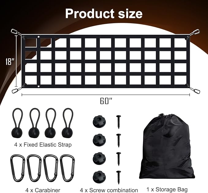 Tailgate Net - for Full Size Truck Cargo Net Compatible with Ford, Chevy, Dodge,Ram etc - Tail Gate Extender Nets for Pickup Truck Bed Accessories (60" x 18")