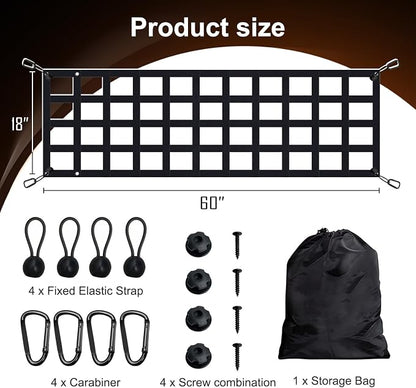 Tailgate Net - for Full Size Truck Cargo Net Compatible with Ford, Chevy, Dodge,Ram etc - Tail Gate Extender Nets for Pickup Truck Bed Accessories (60" x 18")