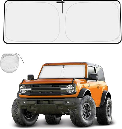 Windshield Sun Shade Compatible with Ford Bronco 2026 2025 2024 2023 2022 2021, Foldable Sun Visor Protector Blocks UV Rays Sunshade for Bronco 2 Door 4 Door Interior Accessories