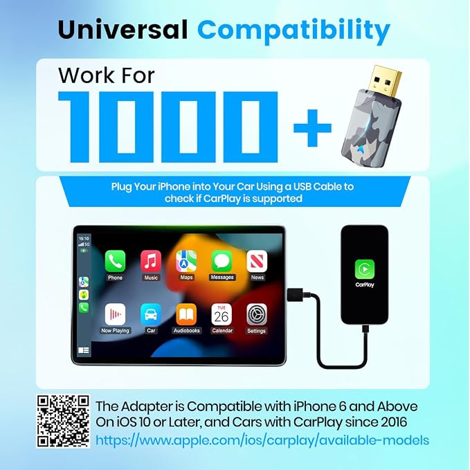 2026 Mini Wireless CarPlay Adapter, Fast Stable Connection, No Latency, Converts Wired to Wireless for Carplay & Android Auto, Easy Setup in 2016+ Cars, iOS 10+/Android 11+, USB A/C Blue