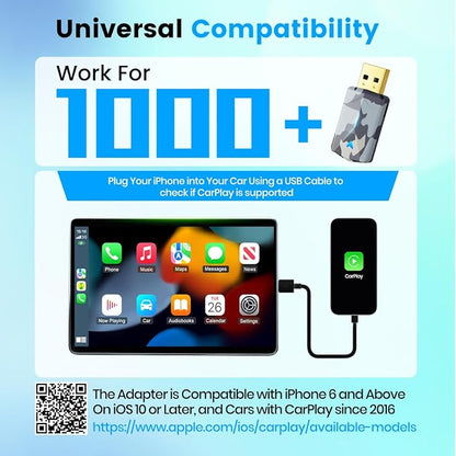 2026 Mini Wireless CarPlay Adapter, Fast Stable Connection, No Latency, Converts Wired to Wireless for Carplay & Android Auto, Easy Setup in 2016+ Cars, iOS 10+/Android 11+, USB A/C Blue