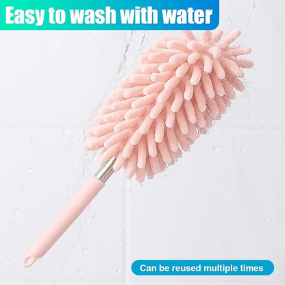 2PCS Car Interior Duster with Extension Pole – Washable Microfiber Dusters Detailing Brushes with Bendable Head, Long Handle Cleaning Duster Tool for Car Dash, Vents, Window, Furniture, Office (Pink)