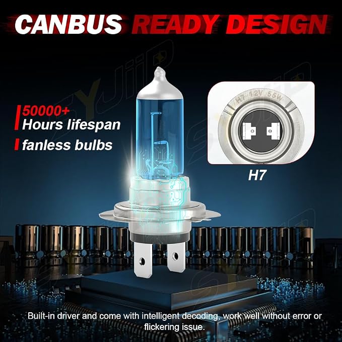 Compatible for Hyundai Tucson Headlight Bulbs 2016 2017 2018, Halogen H7 High Beam + H7 Low Beam, 6000K White, 300% Brightness, Plug N Play, 4-Pack