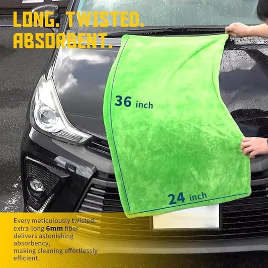1200GSM Microfiber Car Drying Towel, Double-Twist Loop, Ultra-Absorbent, Quick-Dry, Lint- & Streak-Free, Scratch-Safe, for Car Wash & Detailing (1 Pack) (Dark Grey & Green, 24" x 36")