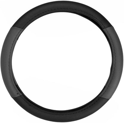 BDK Sporty Two Tone Ergonomic Grip Steering Wheel Cover - Plush Leather Grip for Standard Size Wheels 14.5-15 inch Gray/Black