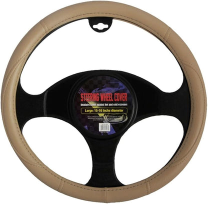BDK Ergonomic Grip Steering Wheel Cover - Leather Performance Grip for Standard Size Wheels 14.5-15 inch Beige