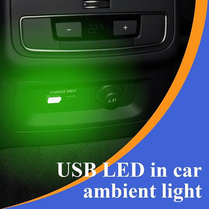 4PCS USB LED Car Interior Atmosphere Lamp, Plug-in USB Decor Night Light, Portable Auto Ambient Lighting Kit, Universal Car Interior Accessories LED Night Light for Most Cars (Green)
