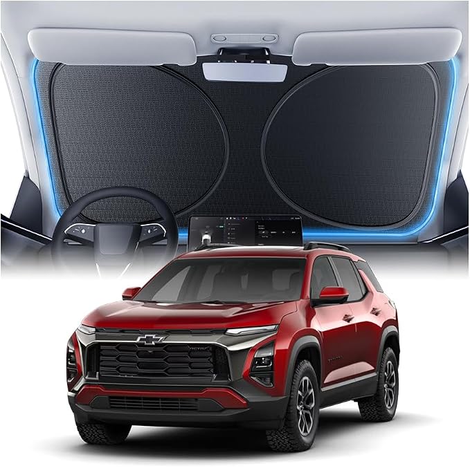 Windshield Sun Shade for Chevrolet Equinox/Trax/Tahoe/Suburban 2000-2026, Custom Fit Sunshade, 100% UV Block & Heat Insulation, Foldable Car Sunshade with Storage Bag