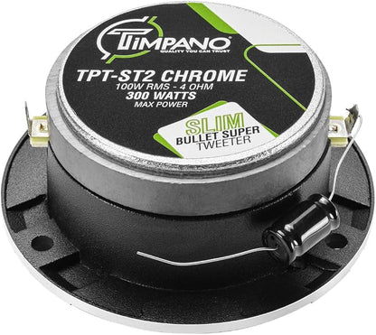 Timpano 1600 Watts Bundle 2X 6.5 Midrange Speakers TPT-MR6-4 Bullet 500 Watts, 4 Ohm + 2X Super Tweeters TPT-ST2 Chrome for Car Audio Systems (2 Speakers, 2 Tweeters)