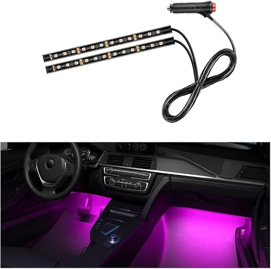 Car LED Strip Light, 24 LEDs RGB Neon Interior Atmosphere Lights, 12V Under Dash Ambient Night Light, Cigarette Lighter Auto Interior Decorative Lamp, Car Accessories (Pink Purple)