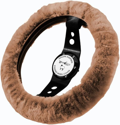 Andalus Brands Luxury Fluffy Car Steering Wheel Covers – Genuine Merino Sheepskin, Soft Fuzzy Car Steering Wheel Cover for Women, Universal 14.5-15" Size, Plush Fur Cute Auto Accessories, Tan