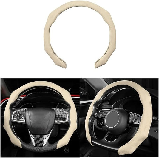 Mandark Car Steering Wheel Cover, Suede Sport Vehicle Steer Wheel Protector Fitting 15 Inch, Non-Slip Comfortable Automotive Interior Decoration Accessories, Universal for Most Cars (Light Yellow)