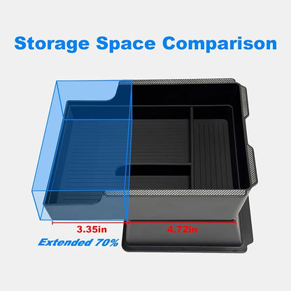 JVMA Expanded Center Console Organizer Tray & Armrest Organizer Upgrade | for Tesla Model Y YL Juniper 2026 2025 & Tesla Model 3 Highland 2026-2024 Accessories Smooth Slide Fitted Silicone US Patent