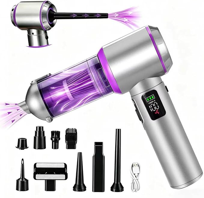 Cordless Handheld Vacuum with 17000Pa Suction, Portable Car Vacuum Cleaner for Pet Hair, Home & Desk, 3-Speed, LED Light, 4-in-1 Nozzles, Type-C Charging
