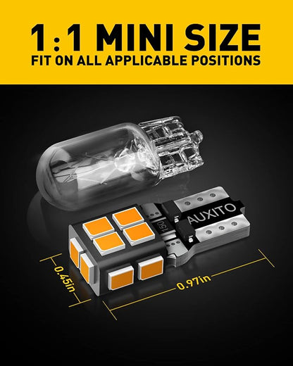 AUXITO 194 LED Light Bulb Amber Yellow 168 2825 W5W T10 Wedge 14-SMD LED Replacement Bulbs for Car Dome Map Door Courtesy License Plate Parking Light, Pack of 10