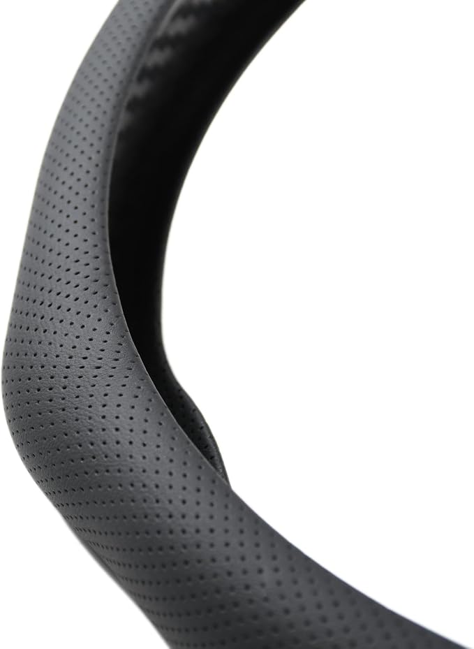 Quick Install Sporty Black Perforated Nappa Leather Steering Wheel Cover for All 14½ to 15 inches Car Sedan Coupe SUV Pickup 14.5 to 15