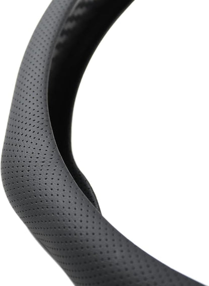 Quick Install Sporty Black Perforated Nappa Leather Steering Wheel Cover for All 14½ to 15 inches Car Sedan Coupe SUV Pickup 14.5 to 15