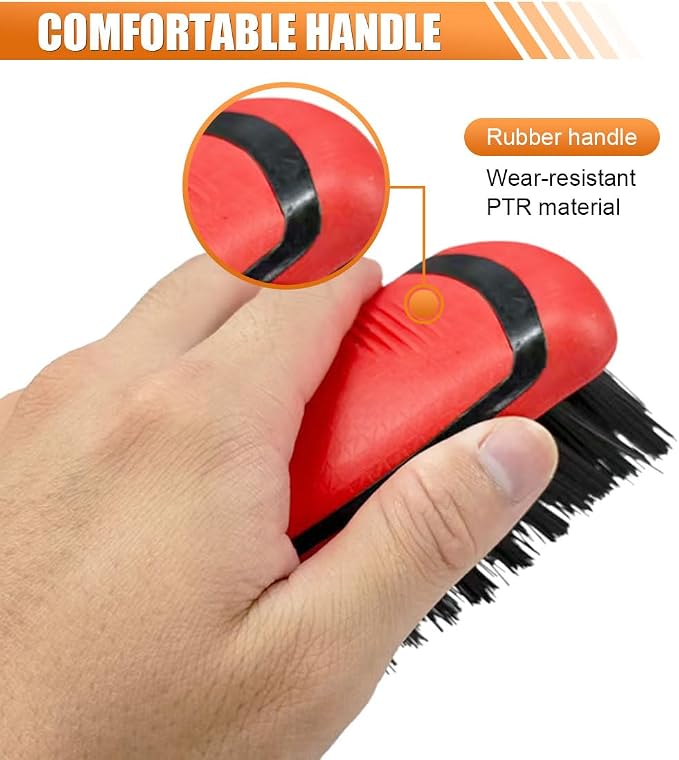 Car Carpet and Upholstery Cleaning Brush, Stiff Bristle Car Detailing Carpet Scrub Brush with Hanging Hole, Vehicle Interior Detailing Brushes for Floor Mats, Couch, Leather Seat (Red)