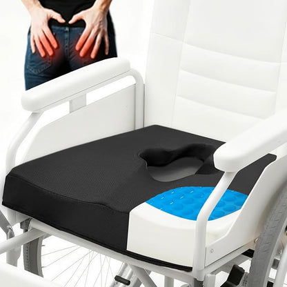 Gel Wheelchair Seat Cushion,Bed Sore Cushions for Butt,Memory Foam hemorrhoid Pillow for Chairs,Butt Pillow for Pressure Sore&Ulcer Pain,Sciatica &Coccyx Pain Relief,Washable-Cover(Black)