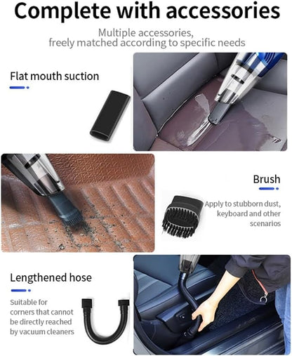 Car Vacuum Portable Cordless – 12000PA Strong Suction, Lightweight & Rechargeable – Includes Multi-Nozzle Attachments for Car, Home, Office, and Pet Hair – Compact & Powerful Azure Vacuum