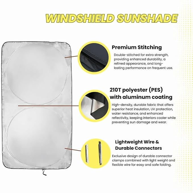 Windshield Sun Shade - Certified 99.87% UVB & 99.02% UVA Protection Car Sun Shade. Award Winning Sunshade for Car Windshield with Patented Technology. Size XL 62"x31" Car Window Shades by Kinder Fluff
