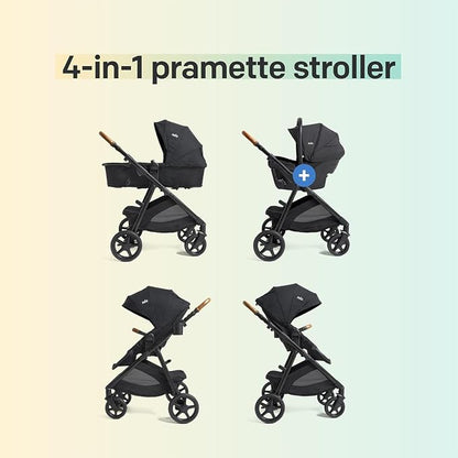 Joie Ginger and Mint Latch Travel System – 4-in-1 Travel System with Baseless Infant Car Seat & Stroller, One-click Install, From Birth Stroller (Mocha)
