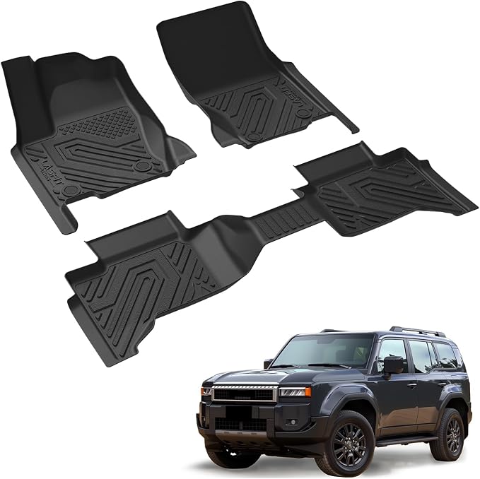 LASFIT Floor Mats for Toyota Land Cruiser 2024-2026 2027/ for Lexus GX550 5-Seat with Cool Box 2024-2026, All-Weather Protection TPE 1st & 2nd Row Car Liners for Toyota Accsessories, Black