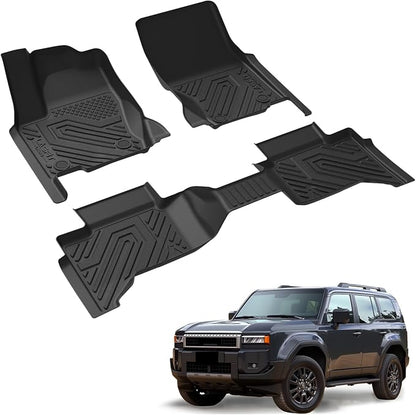 LASFIT Floor Mats for Toyota Land Cruiser 2024-2026 2027/ for Lexus GX550 5-Seat with Cool Box 2024-2026, All-Weather Protection TPE 1st & 2nd Row Car Liners for Toyota Accsessories, Black