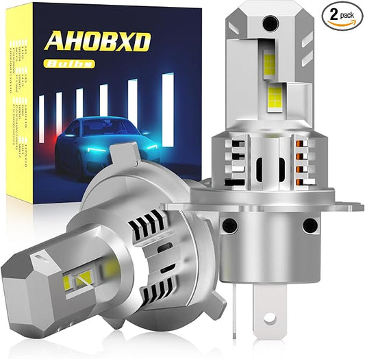 AHOBXD Upgraded H4 Bulbs Super Bright 60000LM Brightness 900% White H4/9003 Car Light Bulbs Cooling Fan 1:1 Halogen Size 100000hrs Long Lifespan Plug and Play Fog Lights Pack of 2