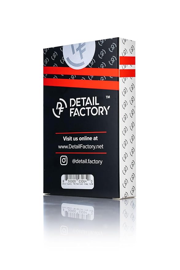 Detail Factory - Pet Hair Card - Perfect for Easily Removing Pet Hair from Automotive Carpet and Upholstery; Ergonomic Design; Durable Long Lasting Rubber Edge; Professional Grade (Grey & Black)